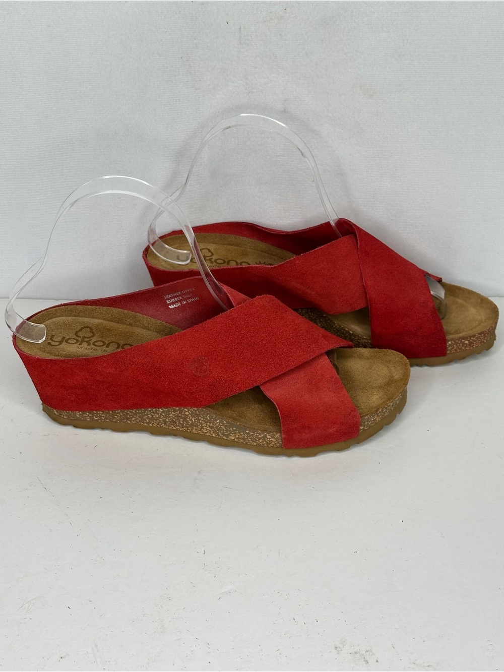 Yokono Red  Suede Crisscross Wedge Sandals Cork Soles Bohemian Sz 8